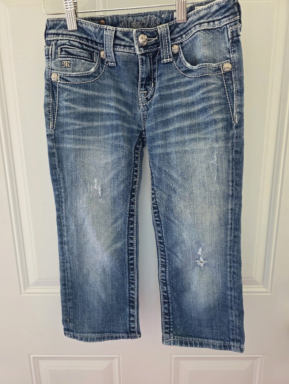 Girls Miss Me Medium Faded Blue Cropped Denim Jeans Size 12